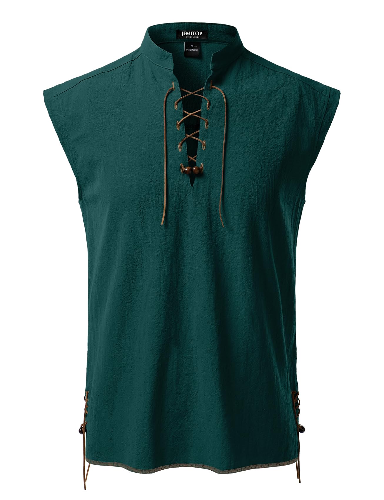JEMITOP Men's Retro Renaissance Costume Lace Up Sleeveless Shirts for Pirate Medieval Viking Halloween Cosplay Dark Green XXXL