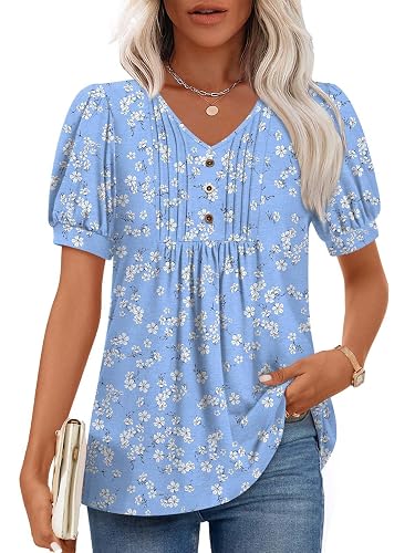 Women's Summer tunic Tops Casual Dressy Blouses Short Sleeve Shirts