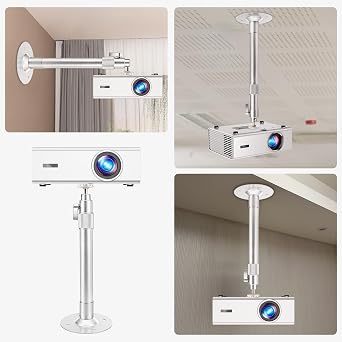 Projector Mount,12.1-16.8in / 31-50cm Projector Ceiling Mount Extendable Ceiling Projectors Mounts Adjustable Angle 360 Rotation Drop Ceiling Projectors Mounts Silver
