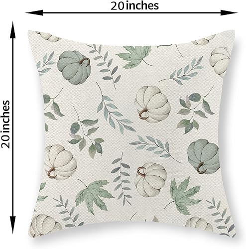Miniatura 2 de Juego de 2 fundas de almohada de otoño de 20 x 20 pulgadas, diseño de calabaza y hoja de arce, fundas de almohada decorativas de lino para otoño,