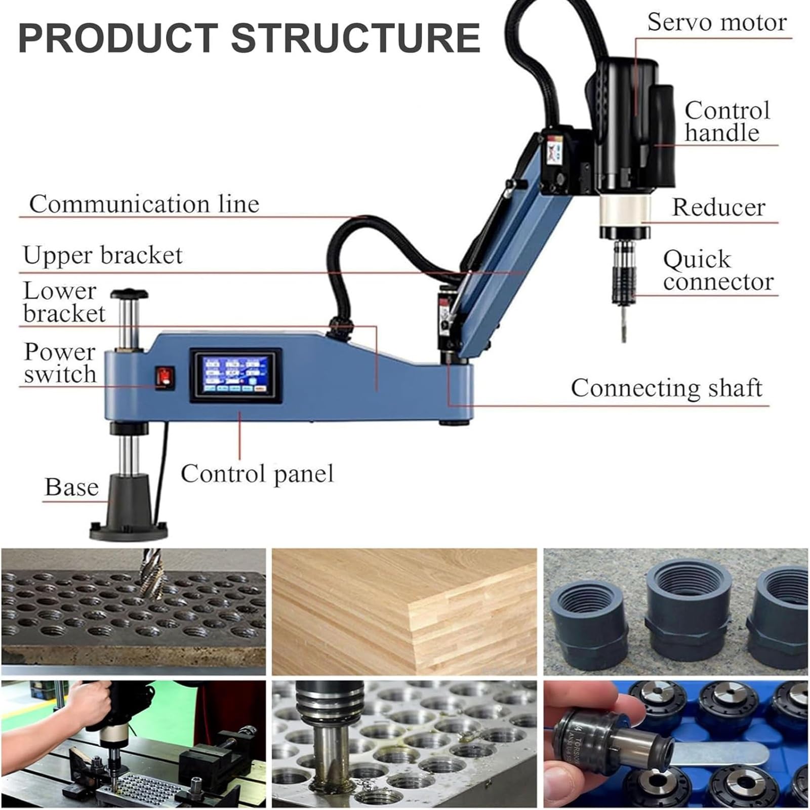 Maschiatrice elettrica, 360 ° universale Tapper con braccio flessibile da 1100 mm, filettatura per foratura servomotore, per la produzione di stampi