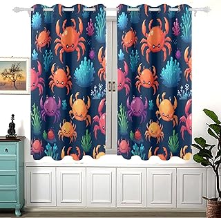Blackout Curtains Submarine Animal Crabs for Bedroom -Solid Thermal Insulated Window Treatment Blackout Drapes/Draperies for Living Room(2 Panels,54" x 55")