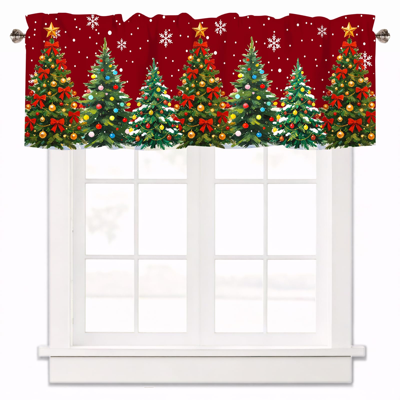 Christmas Red Curtains Valances for Windows 1 Panel,42x12 in