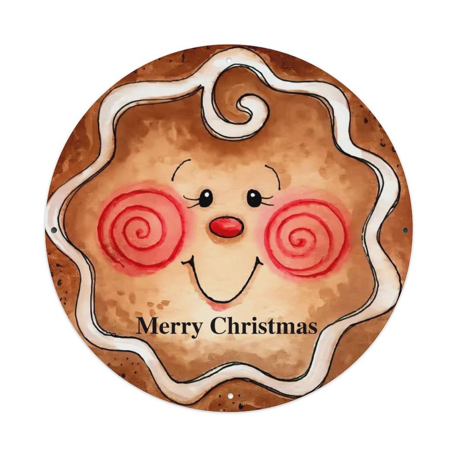 Gingerbread Face With Red Cheeks Round Metal Tin Sign Vintage Wall Decor, Bar Garage Cafe Kitchen Home Wall Art Poster 8x8inches