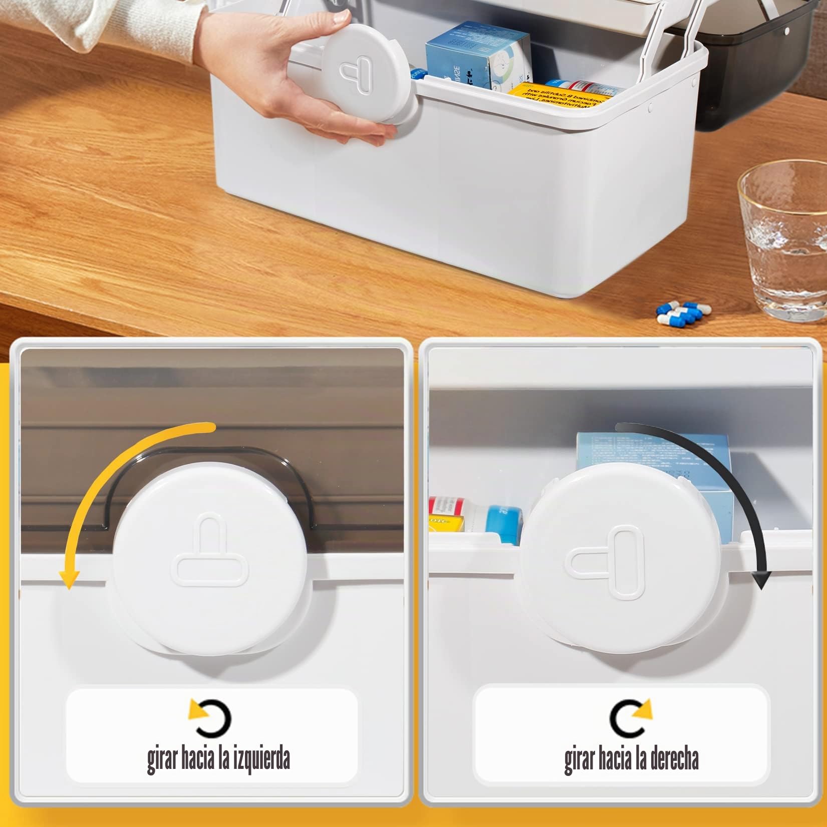 Theo&Cleo Caja de almacenamiento para medicamentos, botiquín de medicina, caja de botiquín de primeros auxilios, caja de farmacia, botiquín grande (Blanco)