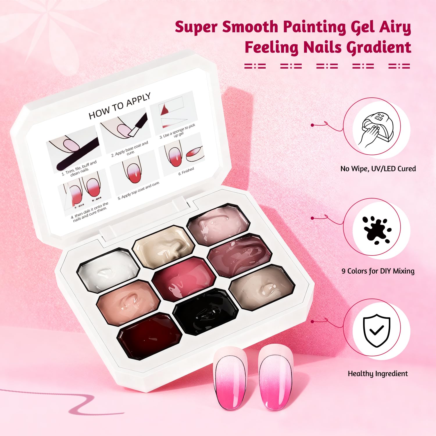 JODSONE 9 couleurs Pat Painting Gradient Blush Effect Gel vernis à ongles Set Painting Nail Art Design Gel pour salon de manucure