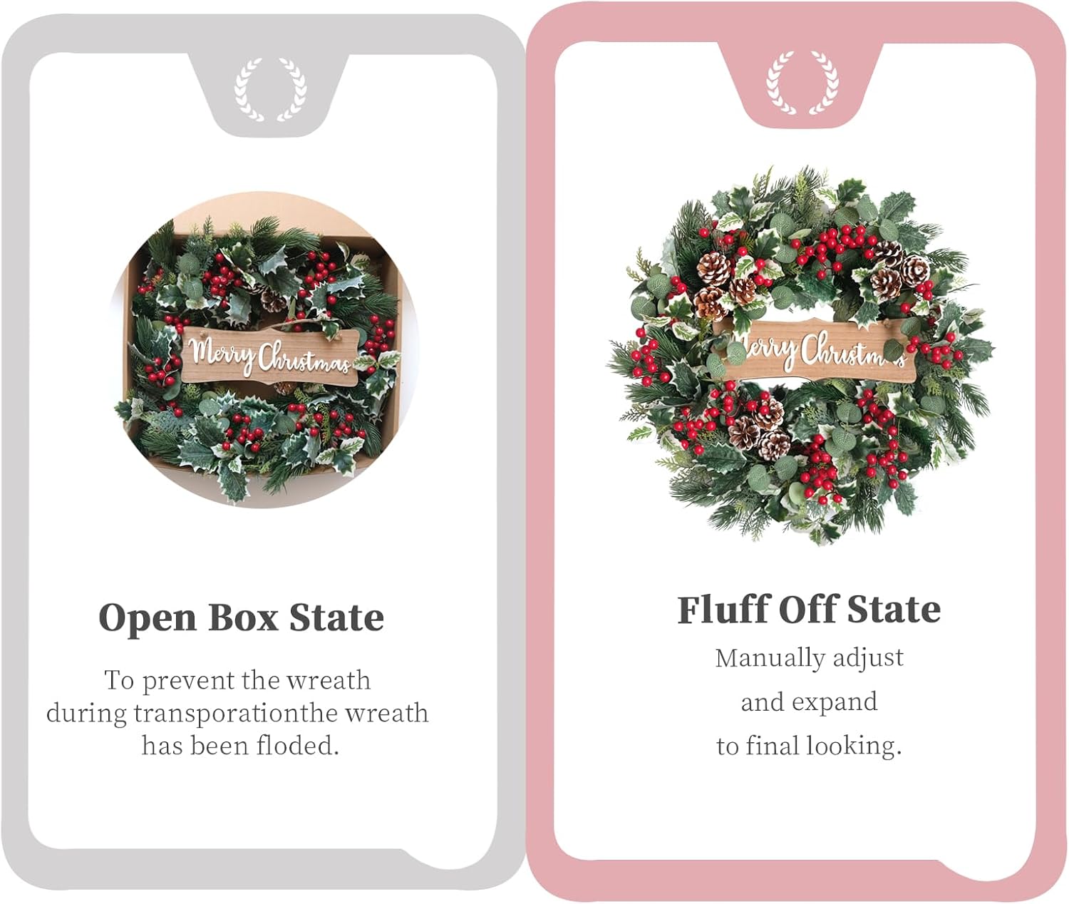 idyllic Christmas Wreath-22 Christmas Decoration Wreaths for Front Door Winter Spring Wreath with Pine Needles Eucalyptus Holly Leaves Pine Cones Red Berries for Indoor Outdoor Home Wall Decor - Image 4