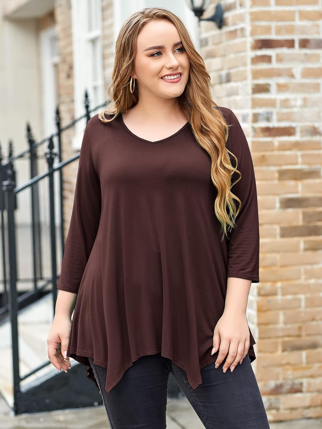 LARACE Plus Size Tops for Women Tunic Asymmetrical Dress Shirts 3/4 Sleeve V Neck Flowy Ladies Clothes for Leggings - Image 4