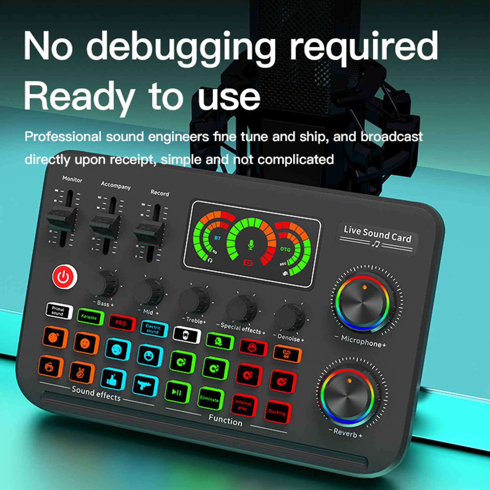 TTTLLNN F999 Live Sound Card External Sound Card with Live Broadcast Studio Singing Record Voice Changing