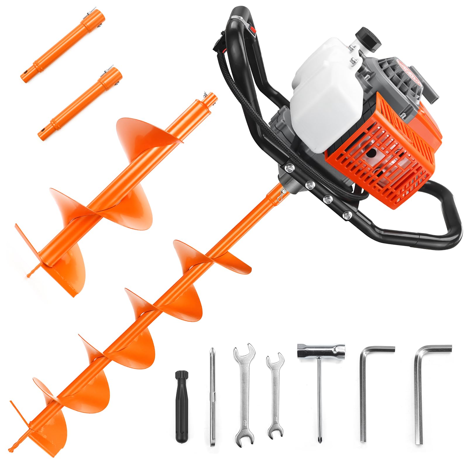 NEO-TEC 72CC Post Hole Digger Gas Powered Auger with 8"12" Bits &amp; 2 Ext Bar