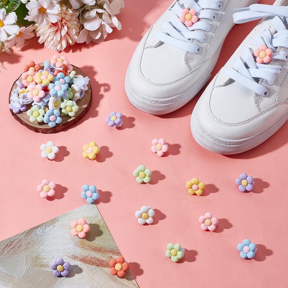 48Pcs Flower Shoes Buckle Clips 8 Colors Shoelace Decoration Colorful Resin Shoe Charms Floral Shoelaces Clips Summer Cute Daisy Shoes Charm for Sneaker Accessories Women image 4