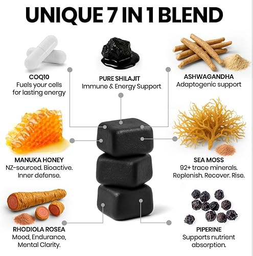 Miniatura 2 de Gomitas Shilajit del Himalaya con Ashwagandha, fórmula pura 7 en 1 con 75% de ácido fúlvico y más de 92 minerales, para hombres y mujeres, energía,