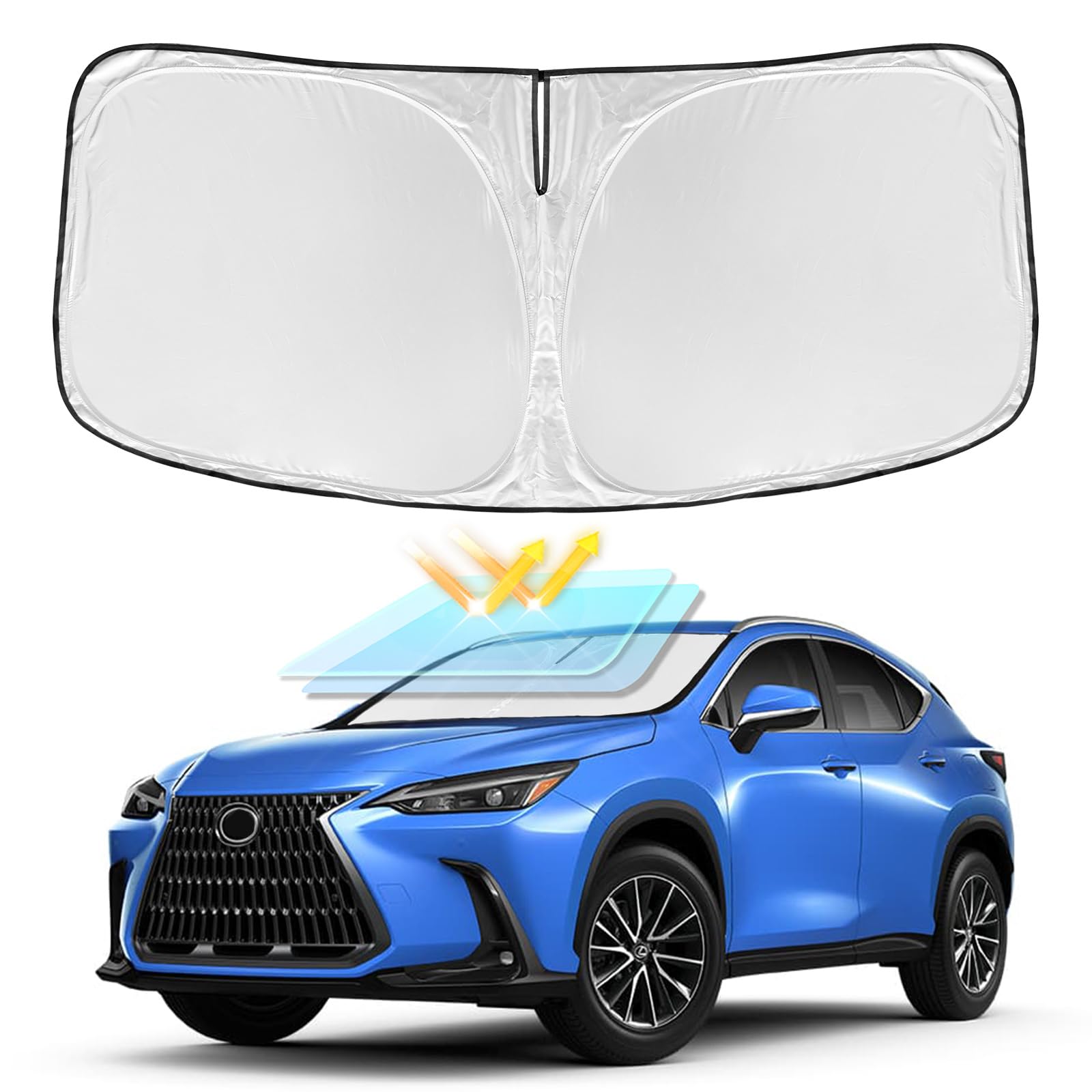 for Lexus NX NX300h/NX300/NX200t 2015-2021 Windshield Sun Shade 4 Layers | Car Sunshades for Front Windows Shade Cover Custom Fit NX Sun Visor 250T Retractable Shade Blocks UV Rays Car Accessories