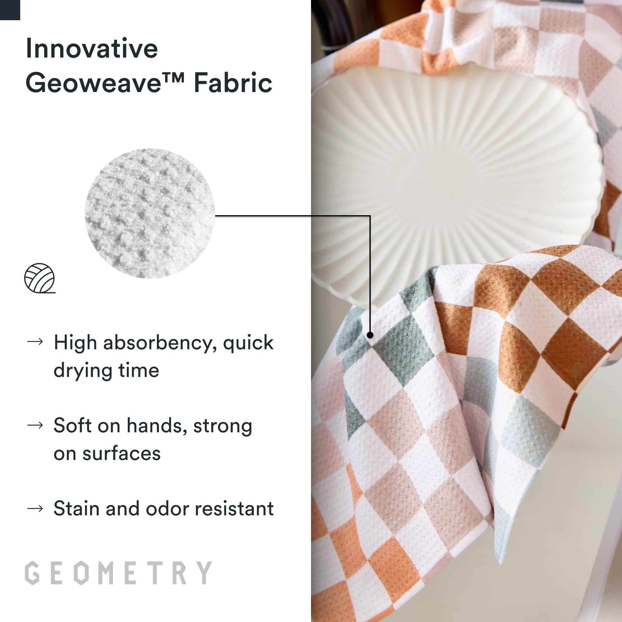 GEOMETRY Paño de Cocina – Paños de Cocina de Microfibra de Secado rápido para Secado de Cocina – Toalla de Secado rápido Premium – Semilla Ligera + Cuadros otoñales (Juego de 2 Unidades)