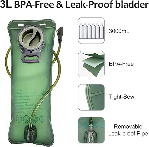 Miniatura 2 de Mochila de hidratación táctica con vejiga de agua de TPU 3L Senderismo MOLLE Bolsa de día militar para caza para hombres y mujeres