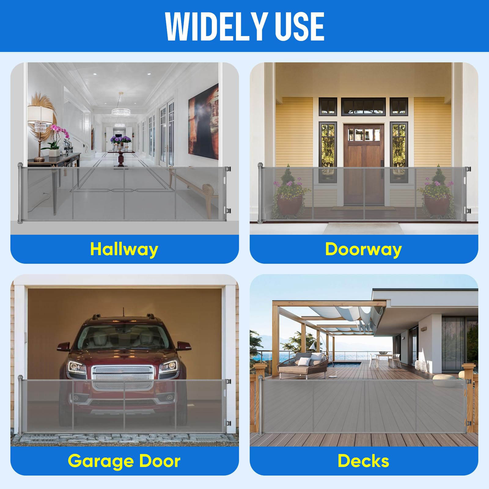 Puerta Seguridad Bebé Extensibles, 0-500 cm Barrera Seguridad Niños y Perros, Vallas de Seguridad para Niños Escaleras y Pasillos, Interiores y Exteriores (Gris) — view 7
