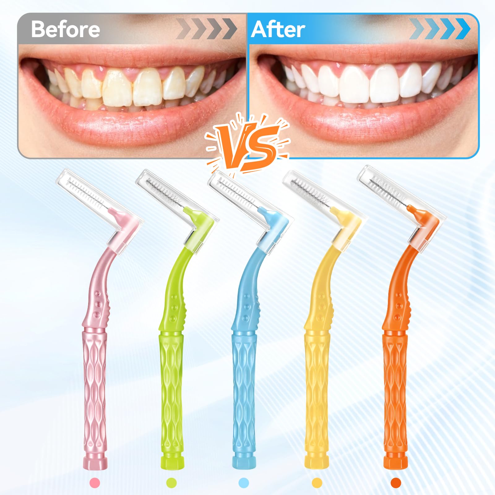 50 Pezzi Scovolini Dentali, 5 Colori e 5 Misure Angle Scovolino Denti, Spazzolini Interdentali Morbido con Coperchio per Pulizia Denti Rimuove la Placca Batterica