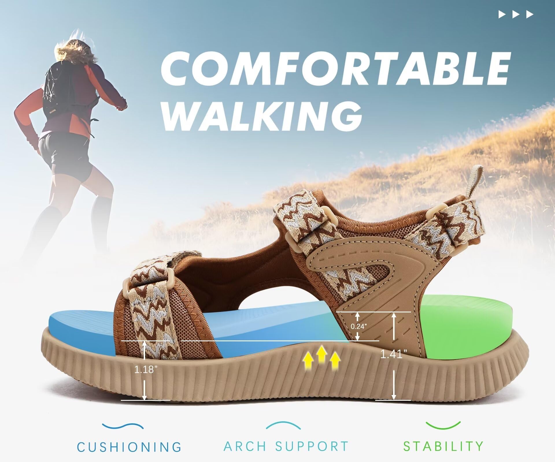 KuaiLu Sandali Trekking Donna Comode Camminata Ortopediche Sportivi Sandalo Estive Regolabile Leggero Escursionismo Antiscivolo Fascite Plantare Arch Support Sandali