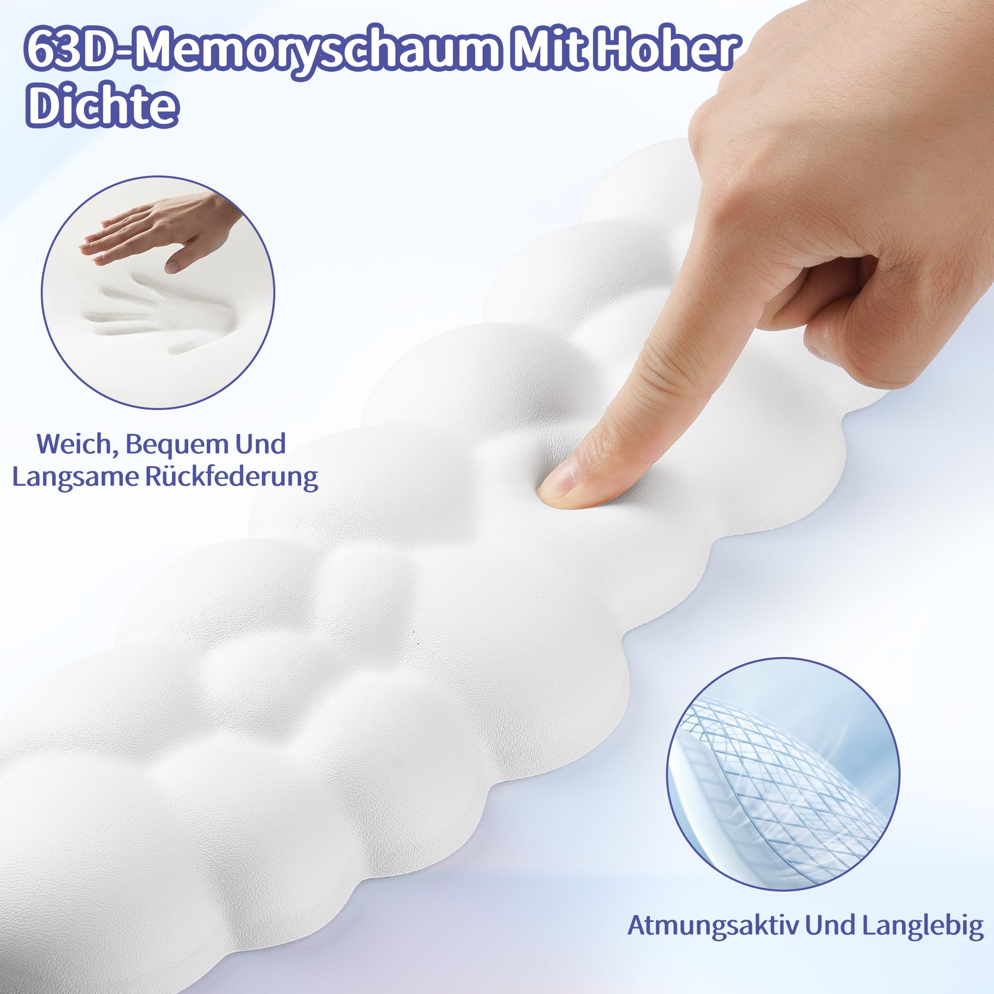 Sushret Wolkenförmige Handballenauflage für Tastatur, ergonomische Tastatur-Handauflage aus PU-Leder mit Memory-Schaum gegen Müdigkeit, Schreibtisch Zubehör für Büro, PC & Gaming – Weiß