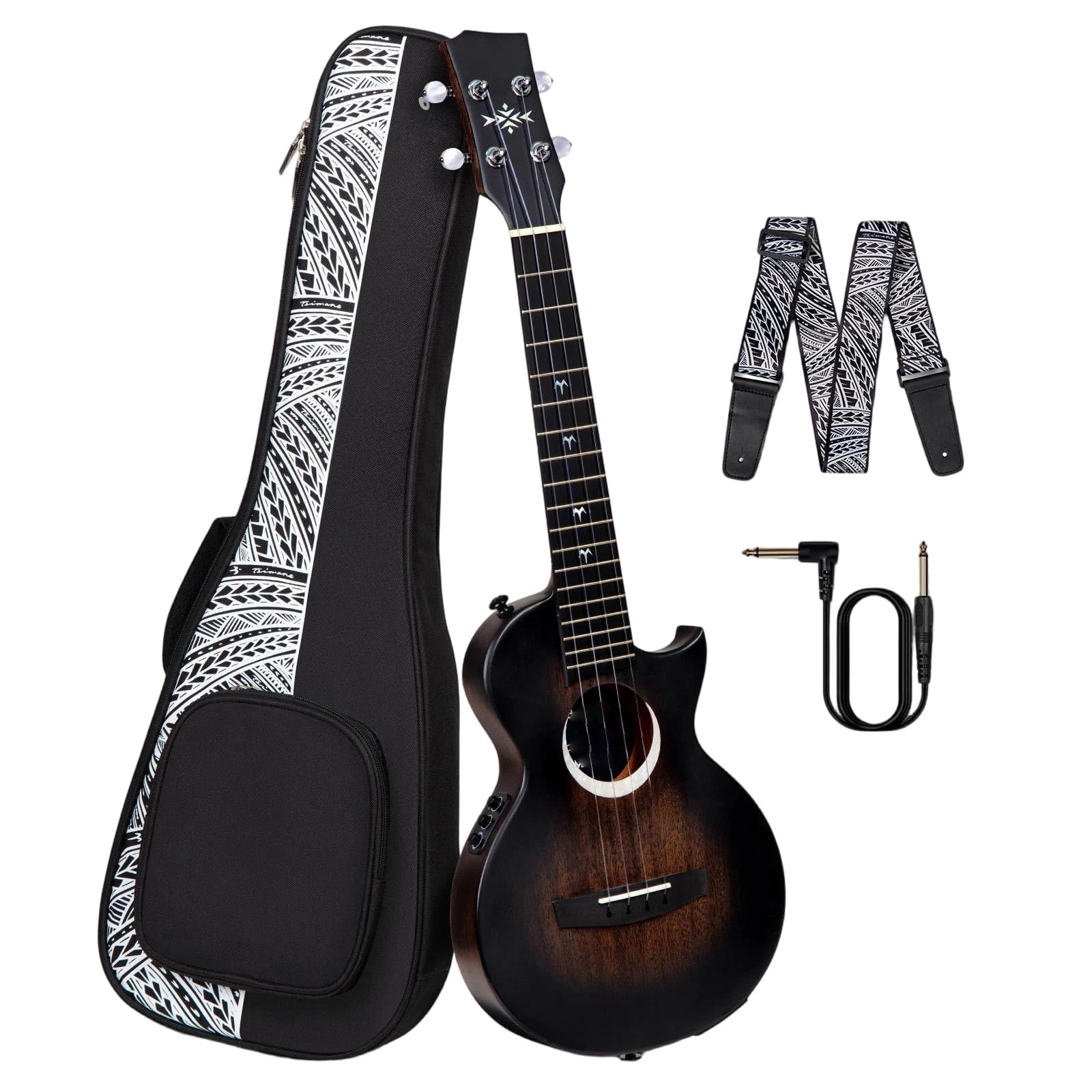 Ukulele Instrumenty Muzyczne Ukulele Dla Początkujących W Całości Wykonane Z Mahoniu 26 Cali Zestawie Pokrowiec I Pasek(Black)