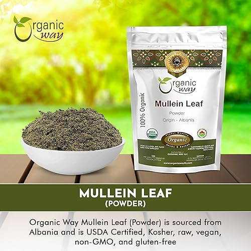 Miniatura 6 de ORGANIC WAY Polvo de hoja de gordolobo (Verbascum thapsus) - Cosecha silvestre europea  Certificado orgánico y Kosher  Vegano, sin OMG y sin gluten