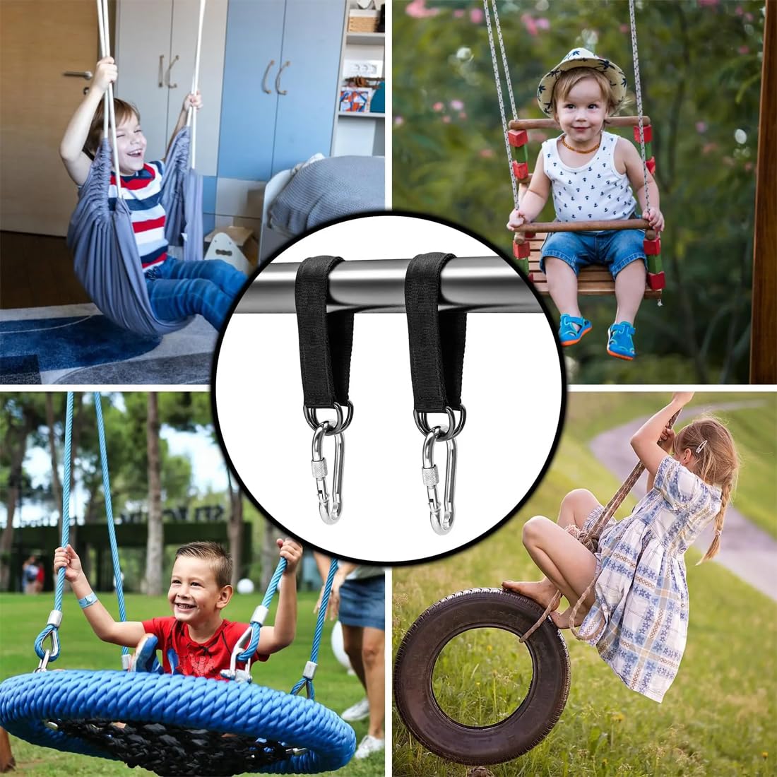 SIRLOMU 2 Stück Hängematte Befestigung, Baumschaukelgurt Schaukel Aufhängung, Nylon Tragbares Schaukel Kit, Reißfestem Aufhängung Hanging Gurt mit 2 Karabinern für Schaukel Hängesessel Garten