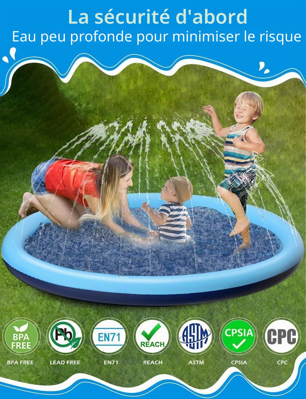 Arroseur Jouet aquatique antidérapant 200 cm pour piscine et jeux extérieurs, bleu