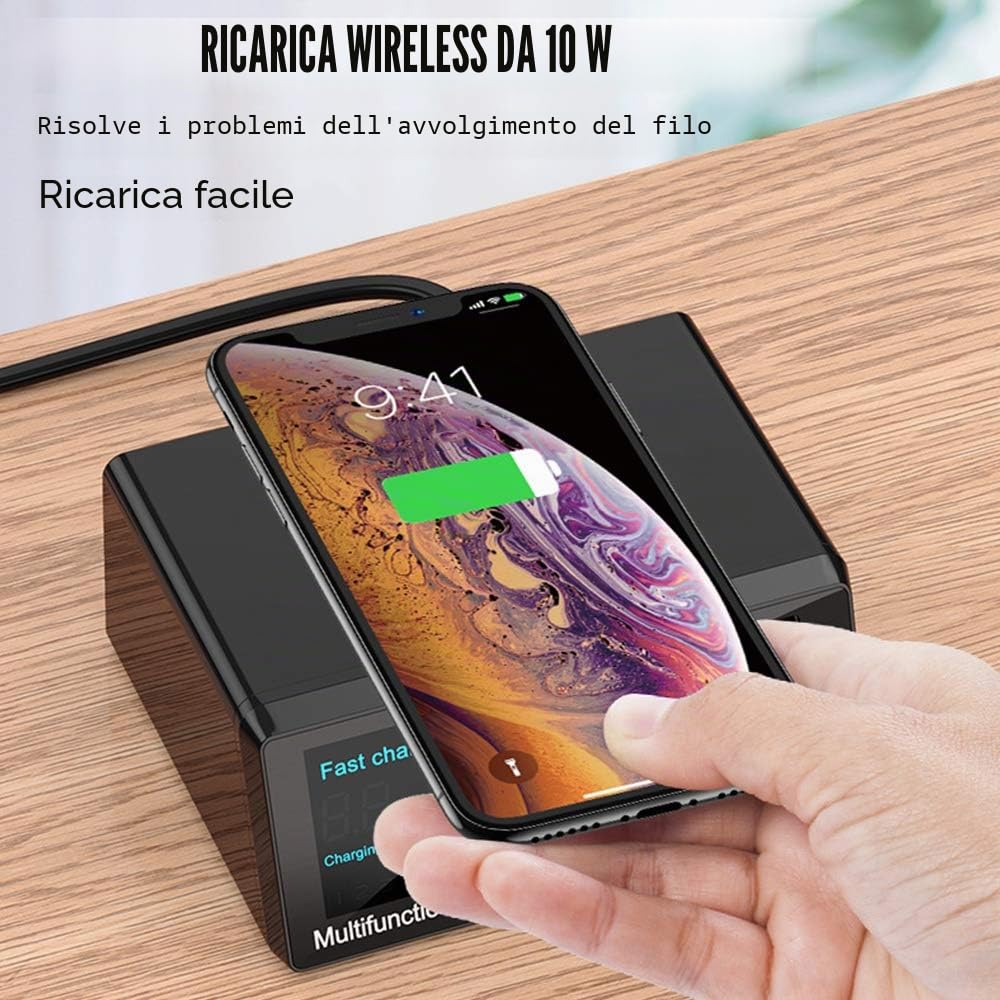 Caricatore Wireless Stazione Ricarica USB Multipla 100W 8 Porte Base di Ricarica LCD Schermo USB Docking Station con Una QC 3.0 e Un 18W PD Caricatore USB per iPhone iPad Samsung Huawei
