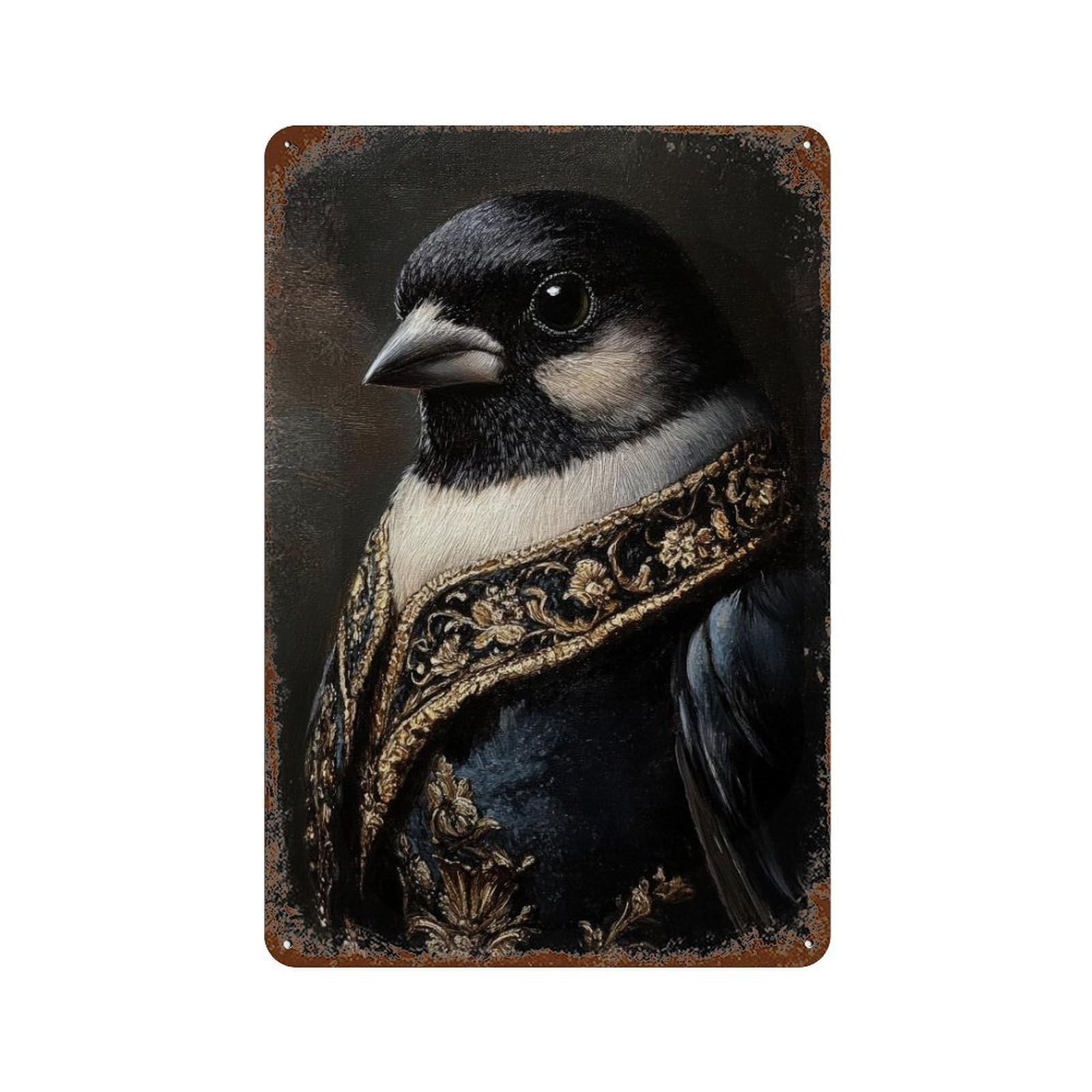 Victorian Sparrow in Suit Dark Academia Whimsical Decor Antique Bird Illustration Vintage Rustic Aesthetic Wall Decor Art Metal Tin Poster Modern Home Decor Art Home Bar Shop Decorations Vintage Sign