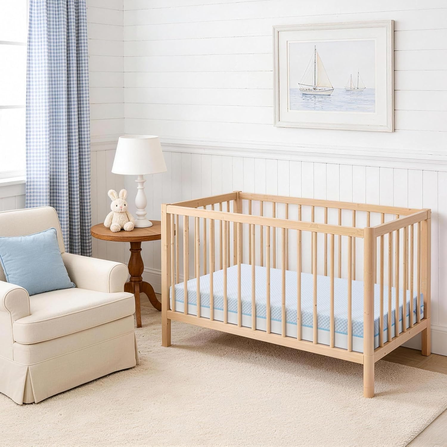 6" Dual Sided Crib & Toddler Mattress (Firm & Plush) - Memory Foam, Lux Cooling Removable Cover for Infant All-Night Comfort - CertiPUR-US Certified (Blue & White)​
