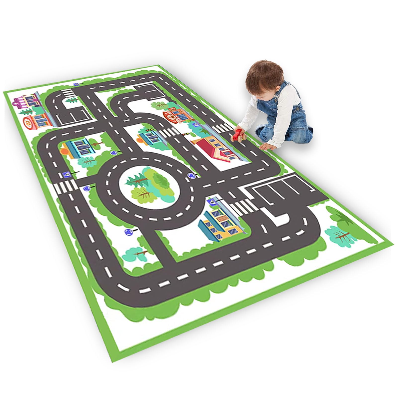 Kids Rug Play Mat Great for Playing with Cars and Toys,Educational Kid Road and Traffic City Life Carpet,Children Baby Fun Throw Rug for Bedroom Play