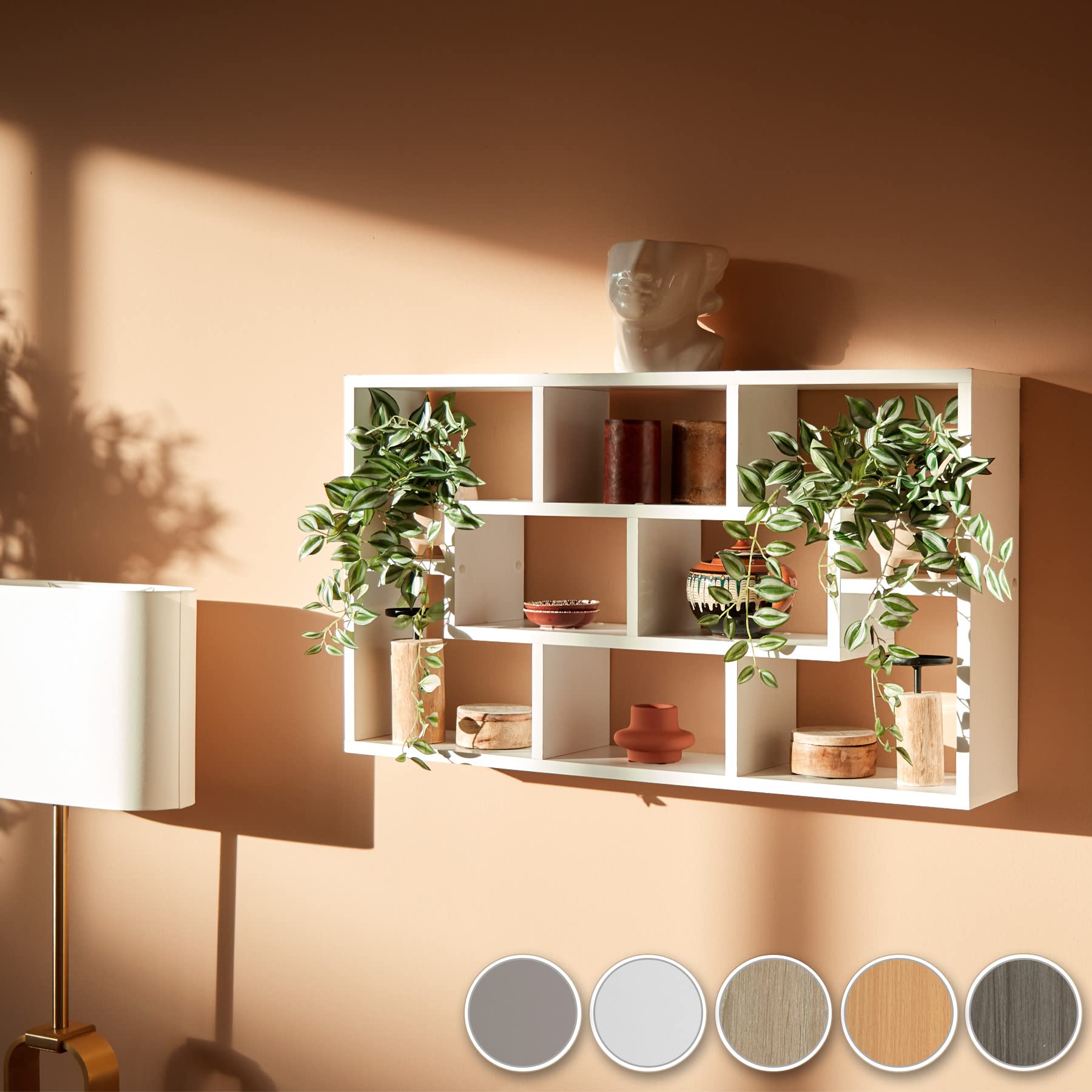 tectake® Libreria 85x16x48cm, Libreria Verticale, Mensole da Muro, Mensole da Parete Porta Libri, 8 Scaffali Salvaspazio per Libri, Piante, Foto, Arredamento Casa, Soggiorno, Camera da letto - Bianco