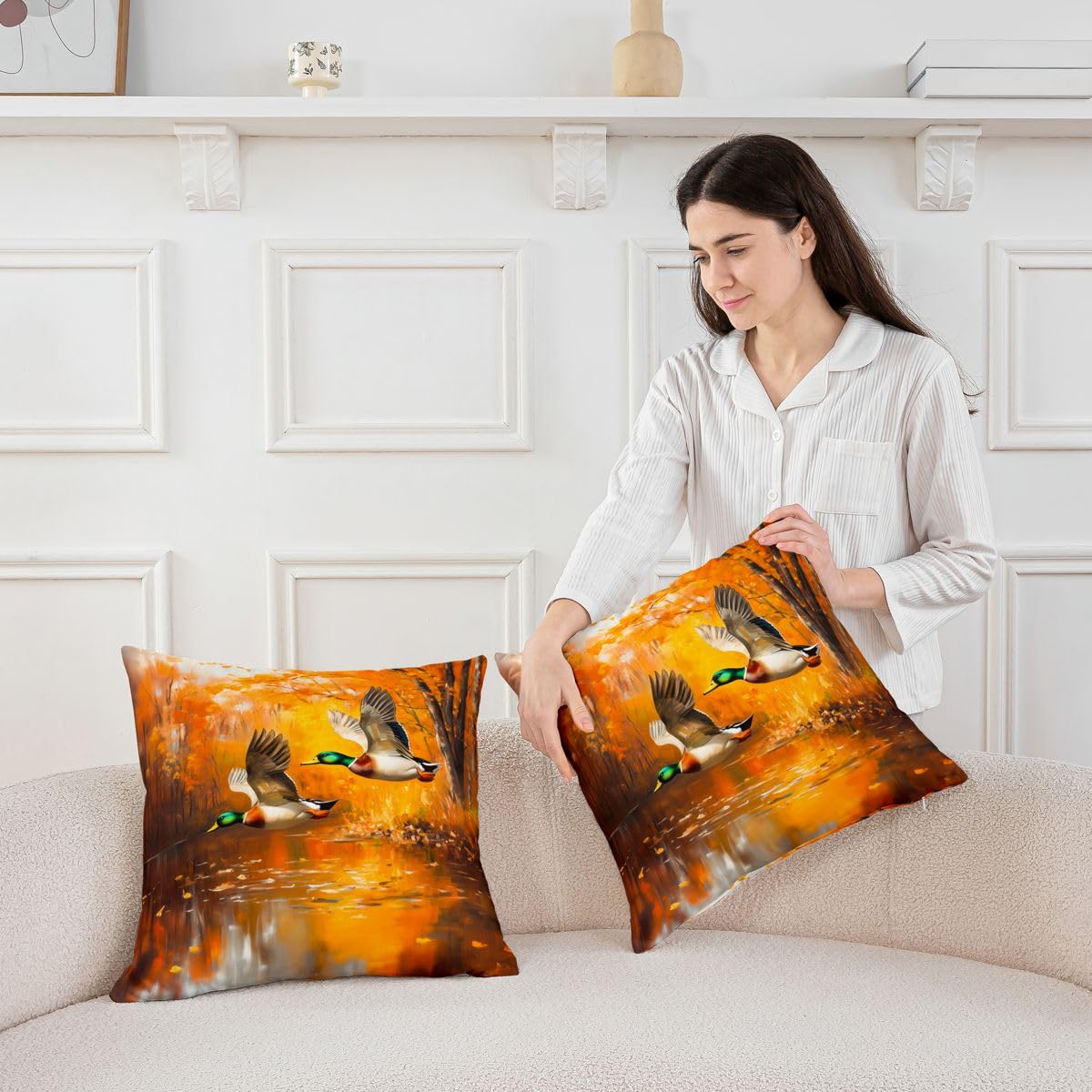 Loussiesd Urocze poszewki na poduszki krzyżówki, zestaw 4 szt., 50 x 50 cm, dzika kaczka, dekoracja, poszewka na poduszkę, do wewnątrz, na zewnątrz, super miękkie