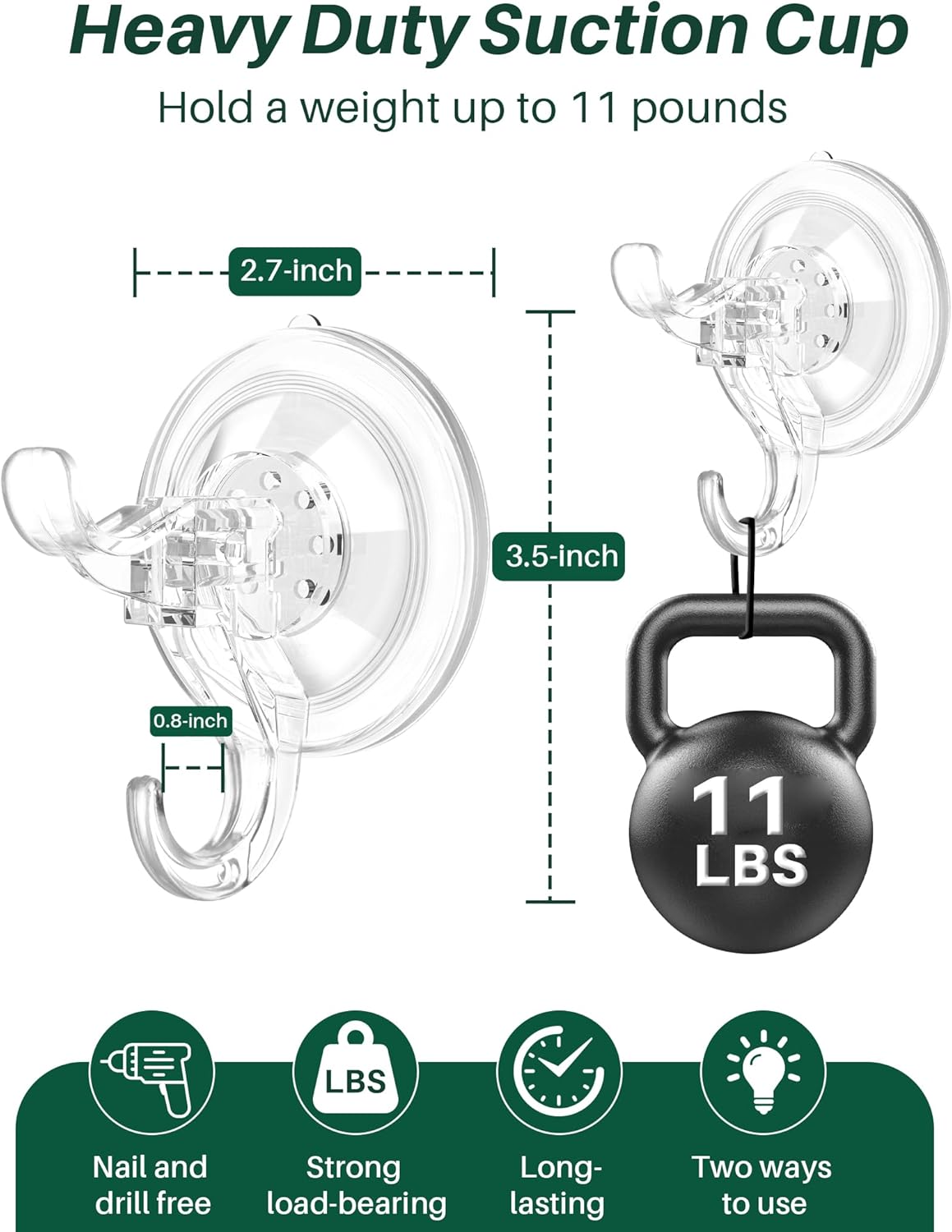 AENTGIU 10 Pack Clear Suction Cup Wreath Hanger, Heavy Duty Shower Suction Cup Hooks with Adhesive Suction Tab, Removable Strong Front Door Hooks for Hanging Wreath Ideal for Glass, Windows, Doors