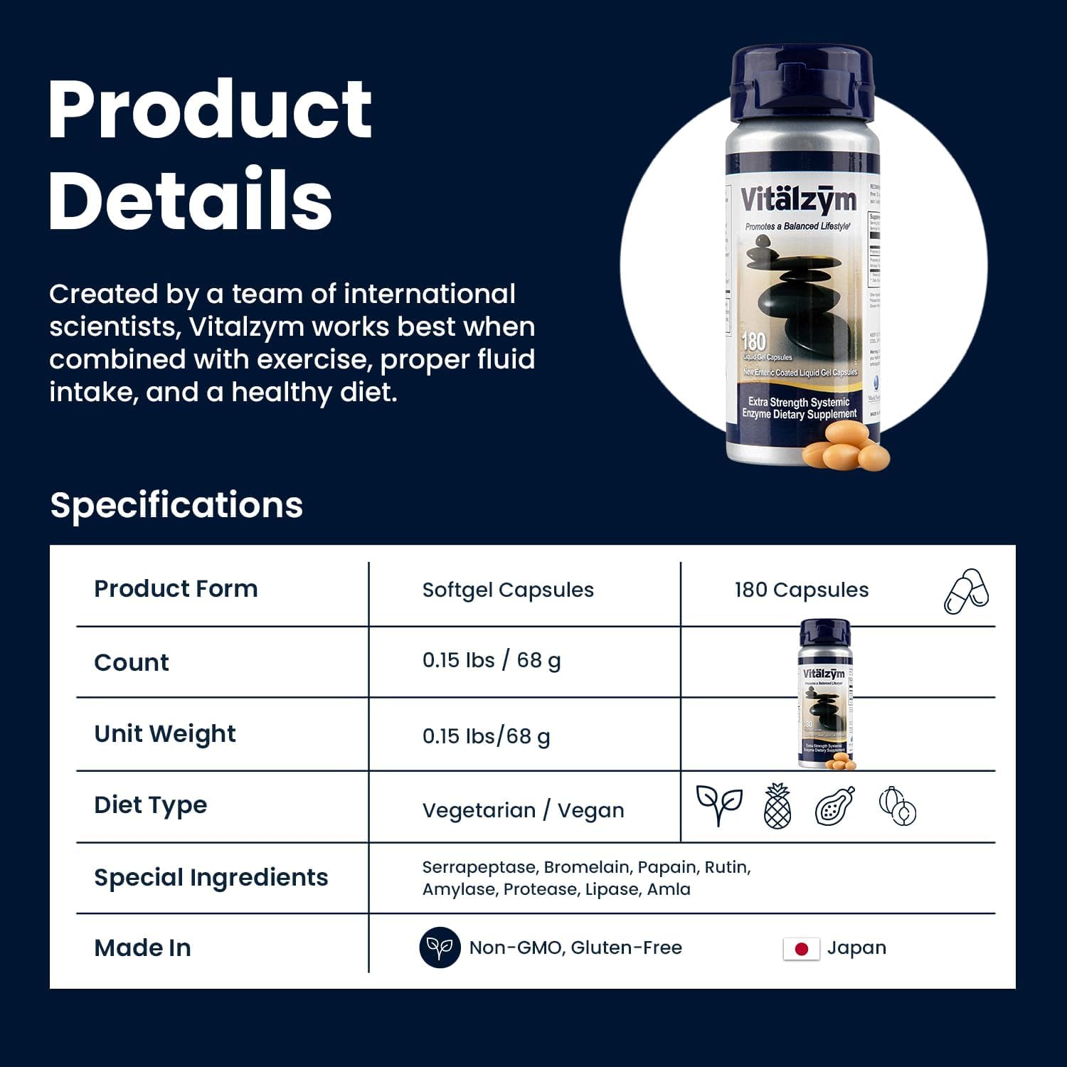 Proteolytic Systemic Enzymes Liquid Gel Capsules with Serrapeptase, Immune and Joint Support, Natural Ache Relief Plus Fertility Supplement 180 Capsules - Image 2