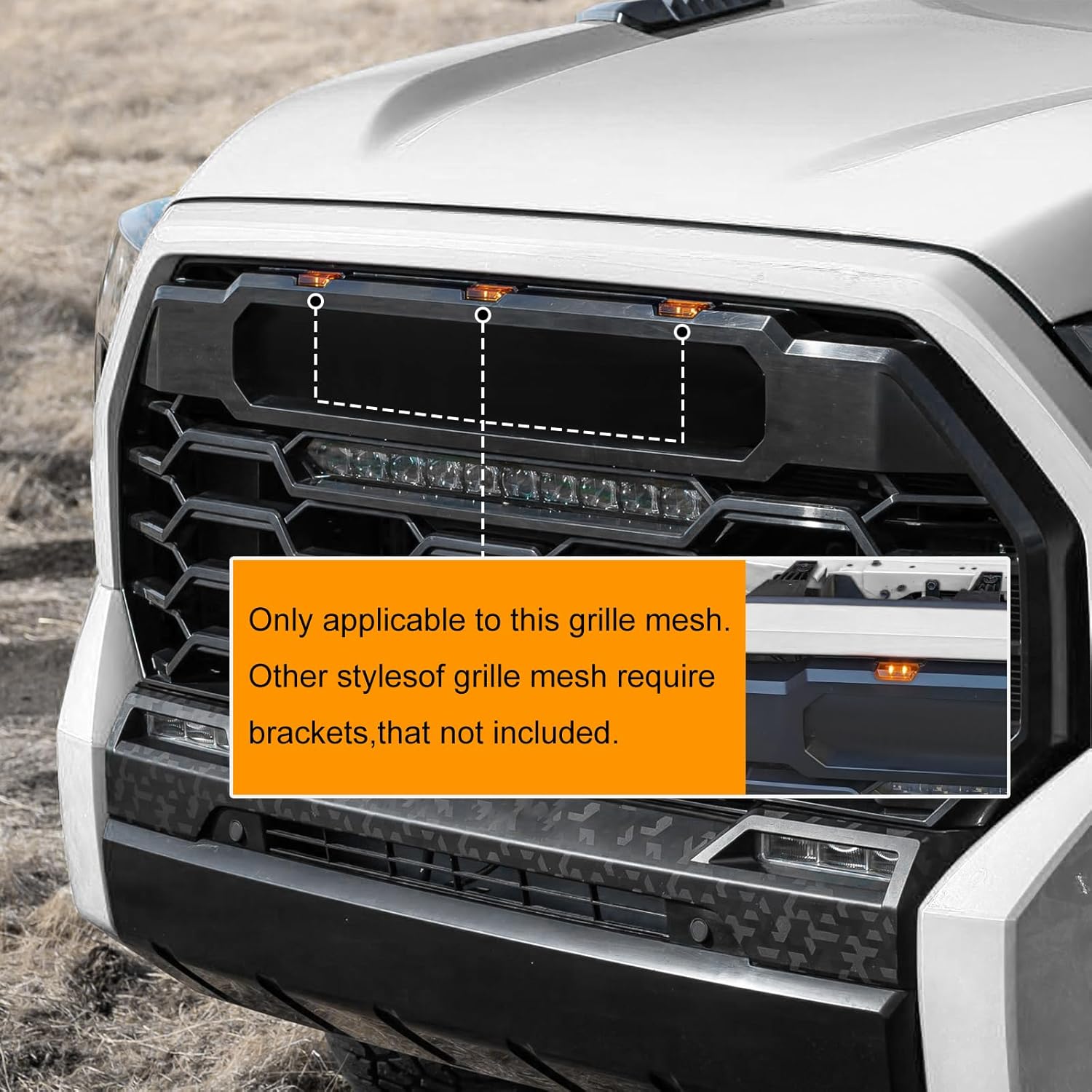 Front Bumper LED Grille Lights,3PCS Amber Grille Lights Insert,1PCS White Light Bar Set fit for Toyota Tundra for TRD Pro 2022 2023 2024,LED Grille Light Assembly ( no test )