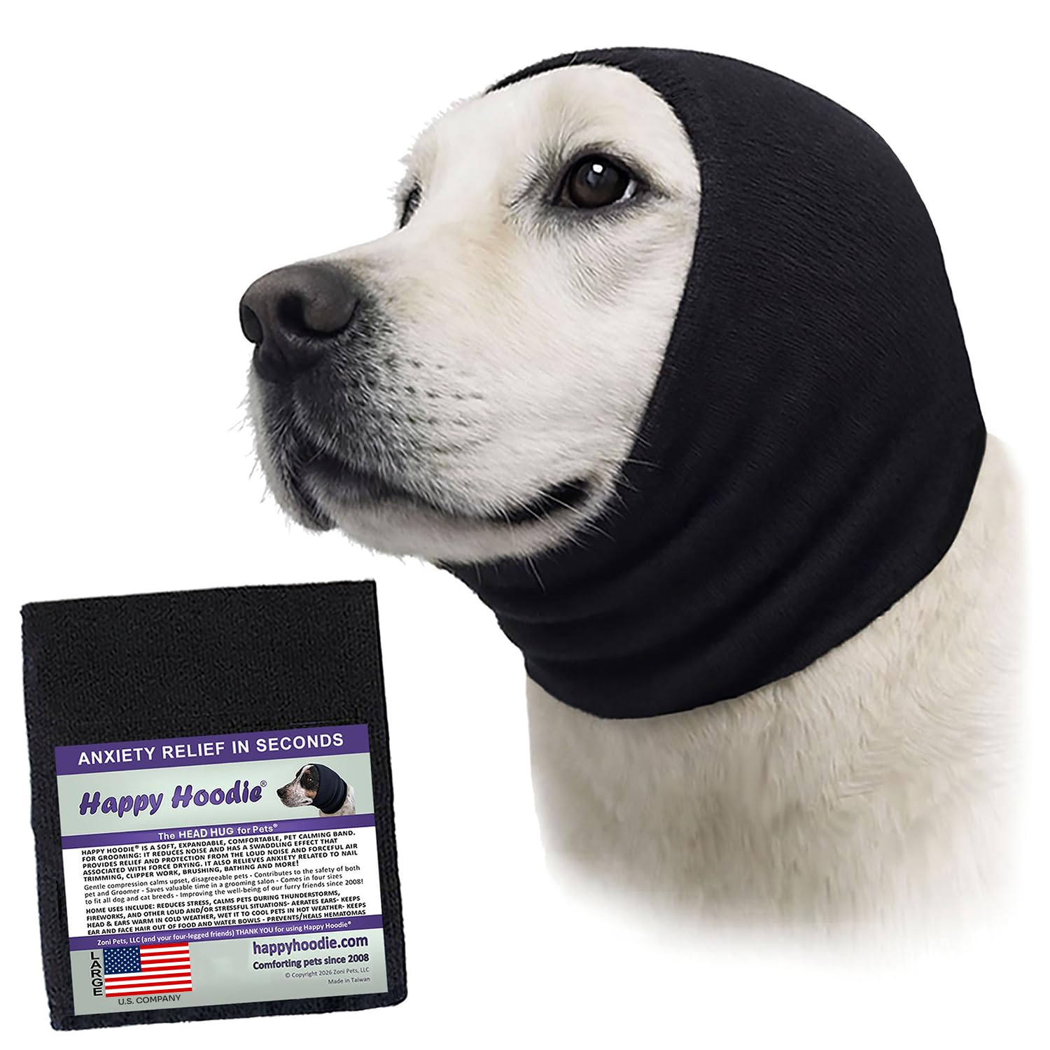 ZONI PETS The Original Happy Hoodie for Dogs & Cats - Since 2008 - The Grooming and Force Drying Miracle Tool for Anxiety Relief & Calming Dogs - Large Black