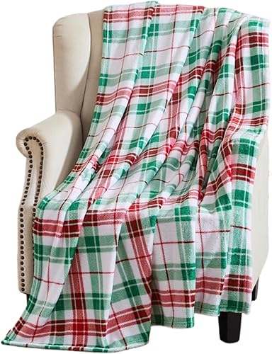 Serafina Home Manta navideña navideña terciopelo suave y duradero para cama o sofá (cuadros escoceses rojos y verdes rústicos, 50 x 60 pulgadas)