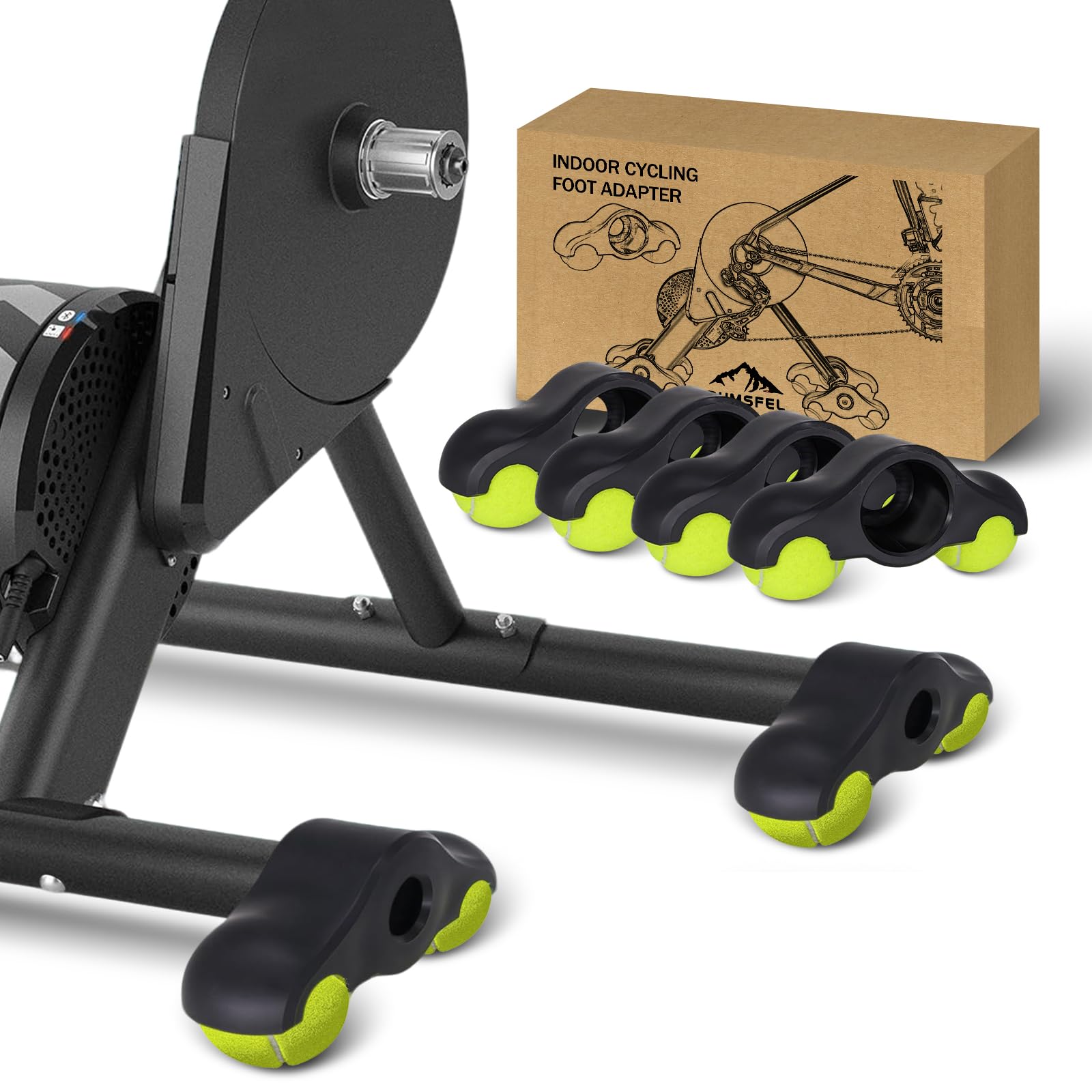 4 Stück Rocker Plate Feet, Indoor Cycling Snap Rocker Feet Adapter, Tragbarer Wippplatten-Fahrradtrainer, Indoor Cycling Tennisbälle Fußadapter für Wahoo Kickr Core 1 Rollentrainer, Mit 8 Tennisbällen