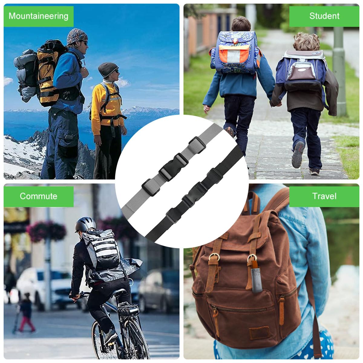Lot De 2 Sangles De Poitrine Réglables Pour Sac à Dos – Nylon 25 Mm, Boucle Rapide Antidérapante, Noir, Adaptées Enfants Et Adultes – Pour Cartable, Randonnée Ou Voyage