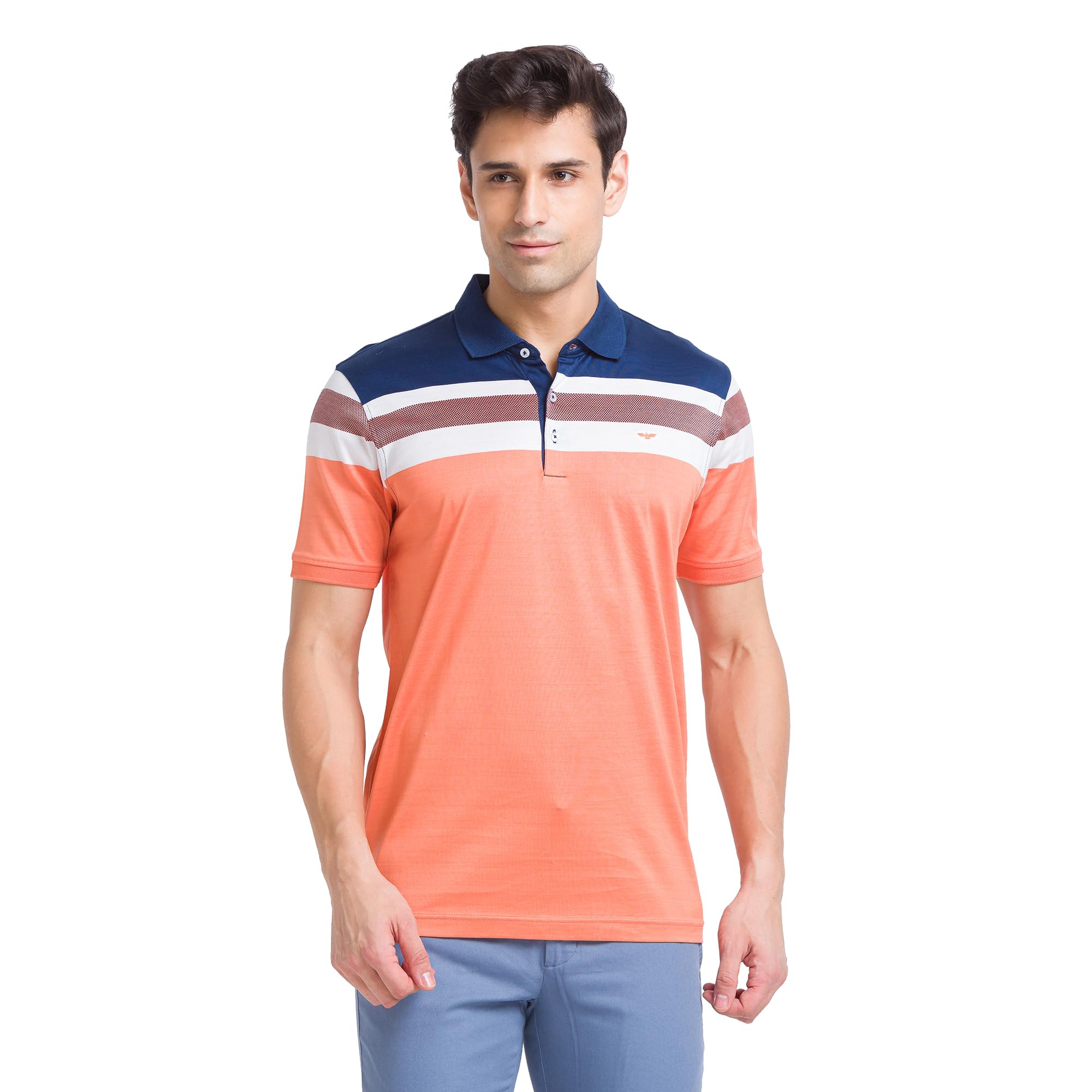 park avenue Men's Pure Cotton Stripe Pattern Slim Fit Polo Collar Half Sleeve Casual T-Shirt-picture-48