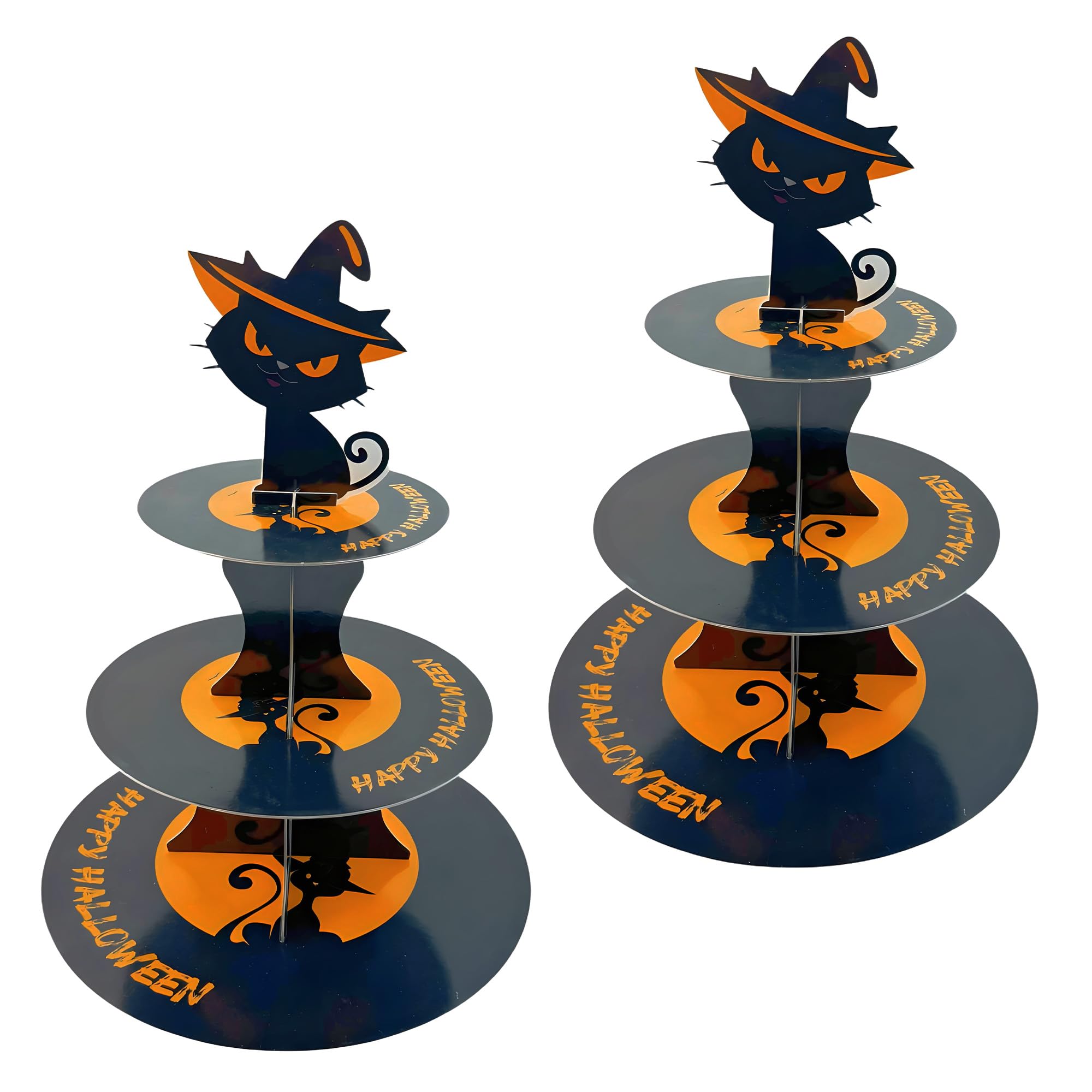KINMRIS 2 Pack Cardboard Cake Stand, 3 Tier Halloween Round Cupcake Stand, Halloween Party Supplies, Halloween Food Display, Baby Shower Decoration (Cat)