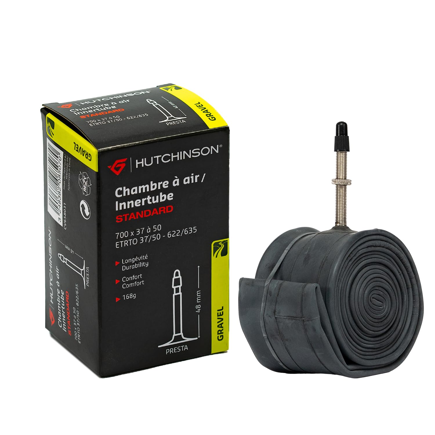 Hutchinson - Chambre À Air - City - Standard - Résistance Et Anti-​Crevaison - Valve Presta - Épaisseur 0.9 mm - 48 MM - 700 x 37, Noir