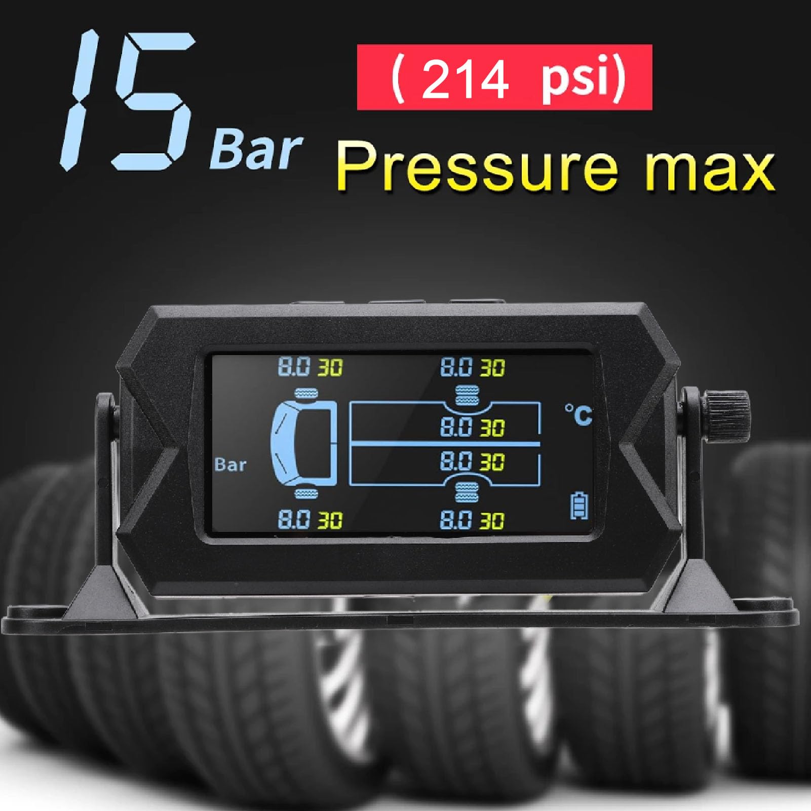 di monitoraggio pressione pneumatici in tempo reale TPMS solare 6 sensori per e camion pressione e temperatura display LCD a colori per viaggio e rimorchio 15 0-214 PSI