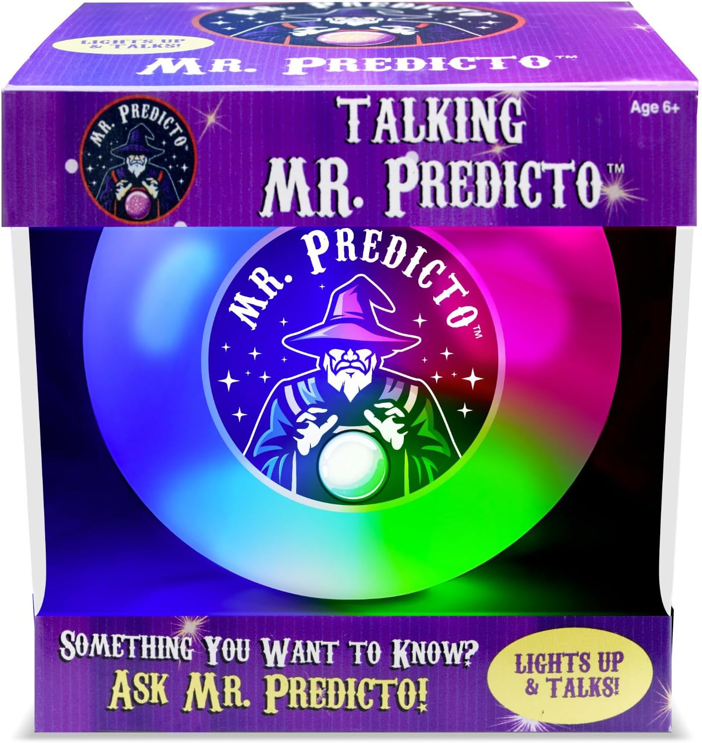 Talking Mr. Predicto Fortune Telling Ball - Ask a Question & Hear 30+ Mystical Predictions Spoken Out Loud - Color Changing Crystal Ball with LED Lights & Sound - Fun Novelty Toy for Kids Ages 6+
