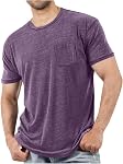 Men's Cotton Blend T-Shirts Casual Crew Neck Short Sleeve Tees with Pocket Basic Solid Color Sports Fitness Tshirt
