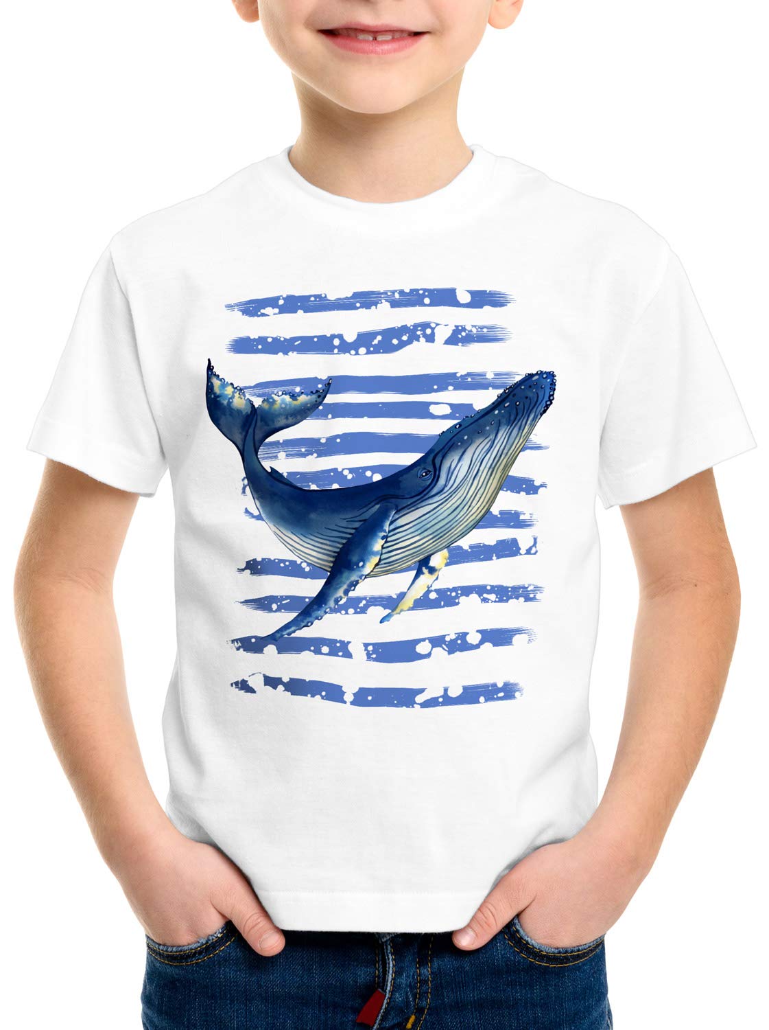 T-shirt Haute Qualité Motif Baleine - Tailles S à XXXL + Enfant, Couleurs Noir/gris/blanc