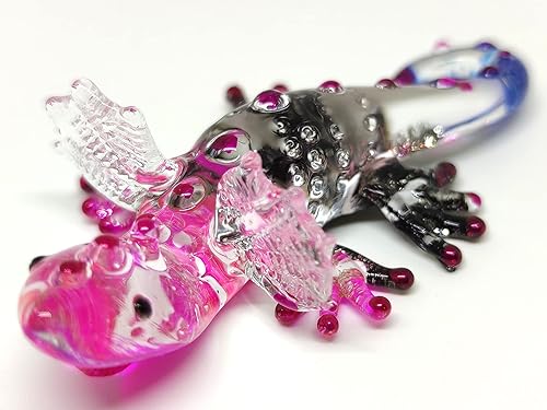 Iguana - Figuras en miniatura de animales soplados a mano, arte de vidrio coleccionable, regalo coleccionable para decorar el hogar (negro y rosa)
