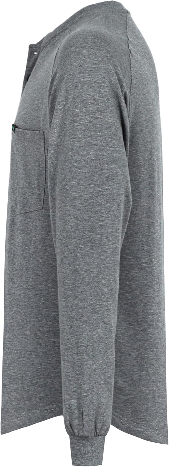 BOCOMAL Non FR - Men's Henley Work Shirts – 5.5oz Lightweight Relaxed Fit,Stretch-Cotton,EX-Soft,Utility Pockets Workwear