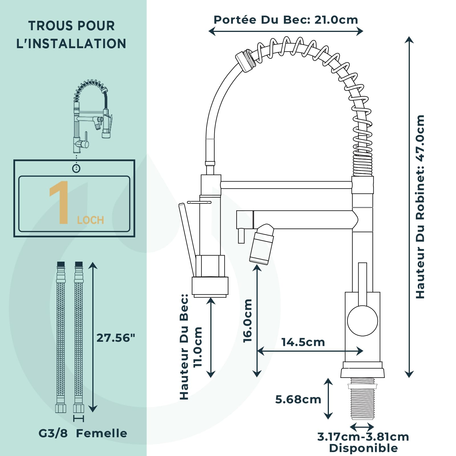 FORIOUS Robinet Cuisine, Mitigeur Cuisine, à Deux Poignées, Pivotant à 360°et Double Pulvérisation, Acier Inoxydable